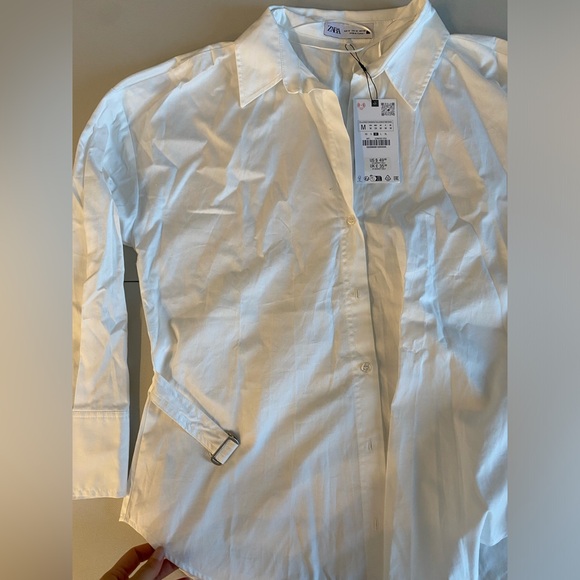 ZARA white BACK TAB POPLIN Cotton lapel collar and long sleeves SHIRT size M NWT - Picture 14 of 16